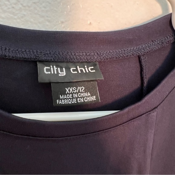 City Chic Aubree Frill Shoulder Dress Navy Blue - Picture 10 of 11